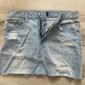 Aeropostale Light Blue Distressed Denim Mini Skirt